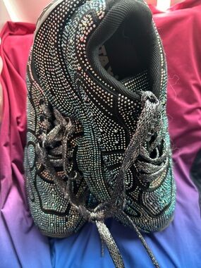 Women's Black Iridescent Rhinestone Athletic Sneakers